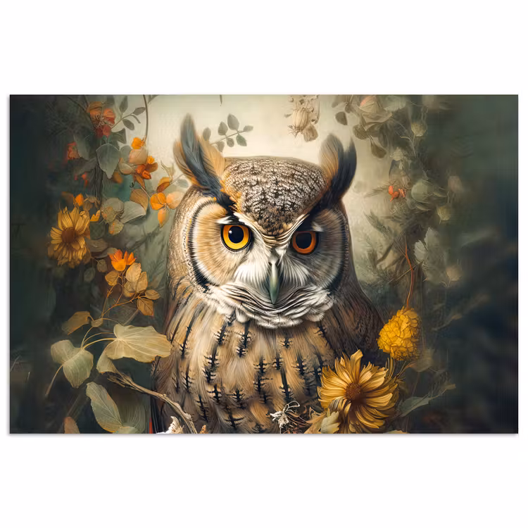 Uil - Vogels - Bloemen - Natuur poster papier klein -3d