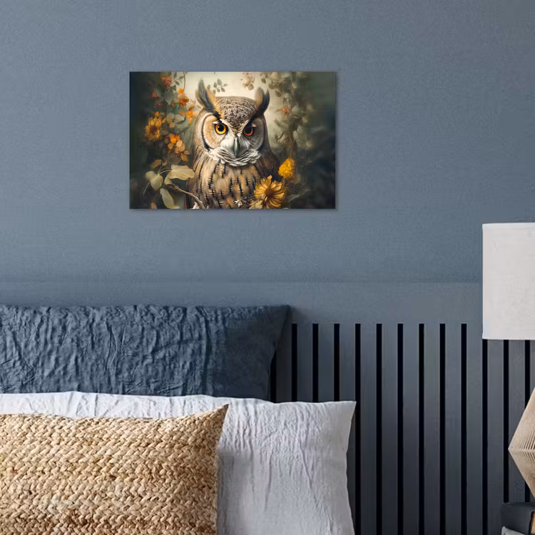 Uil - Vogels - Bloemen - Natuur poster papier klein -sfeer2