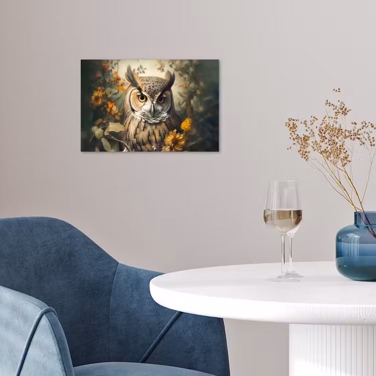 Uil - Vogels - Bloemen - Natuur poster papier klein -sfeer3