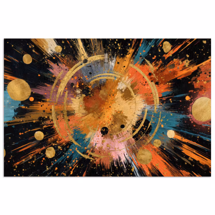 Explosie - Verfstructuur - Goud - Abstract poster papier klein -3d