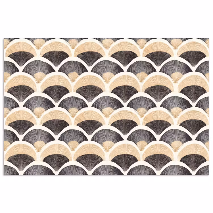Waaier - Patroon - Zwart - Beige poster papier klein 62 -3d