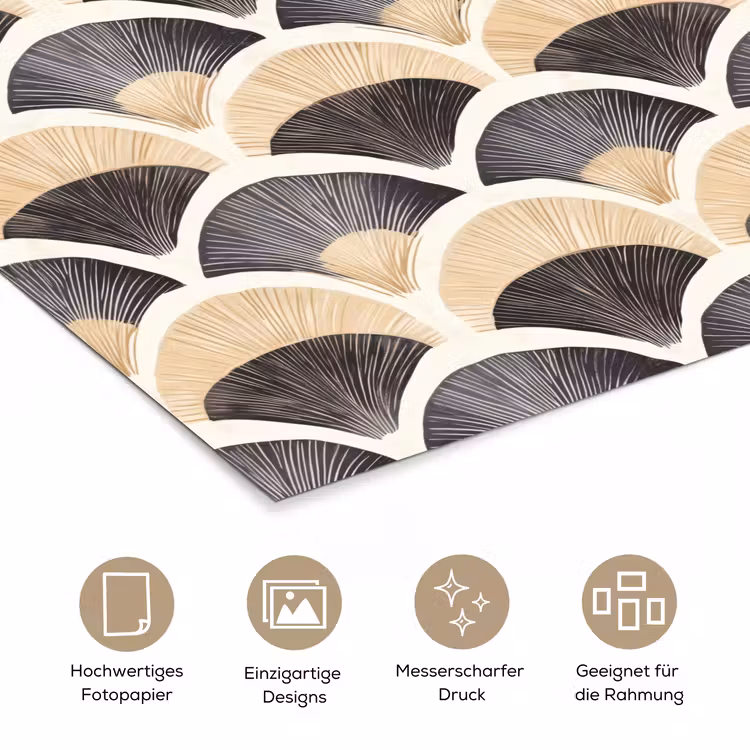 Waaier - Patroon - Zwart - Beige poster papier klein 62 -tcloseup_DE