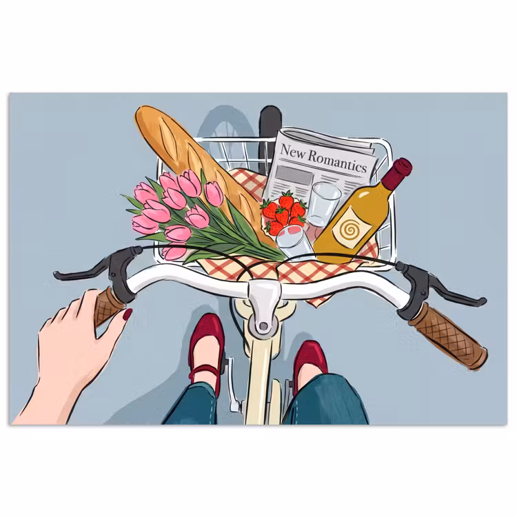 Fiets - Picknick - Zomer - Illustratie poster papier klein -3d