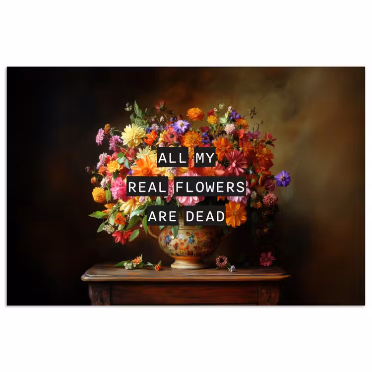 Kleur - Bloemen - Vintage - Bloemenvaas poster papier klein -3d