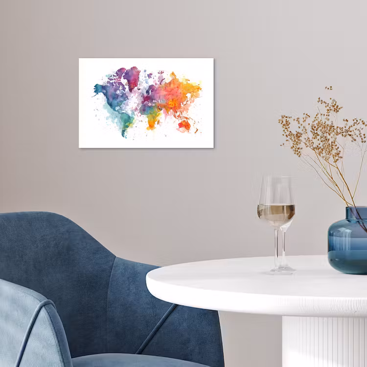 Verfvlekken - Druppels - Wereldkaart - Kleurrijk poster papier klein -sfeer3
