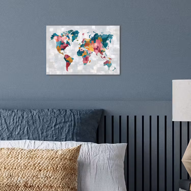 Kleurvakken - Wereldkaart - Texturen - Roze poster papier klein -sfeer2
