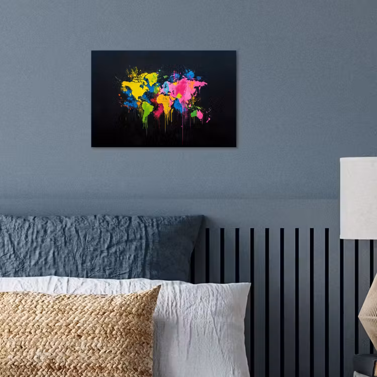 Verfspatten - Explosie - Kleurrijk - Wereldkaart poster papier klein -sfeer2