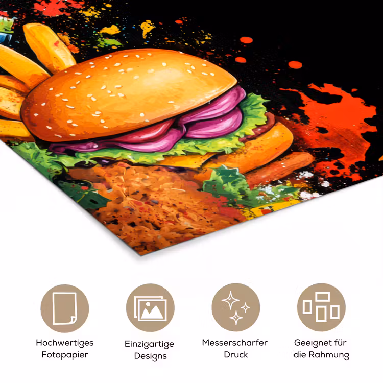 Fastfood - Graffiti - Hamburger - Eten - Modern poster papier klein -tcloseup_DE