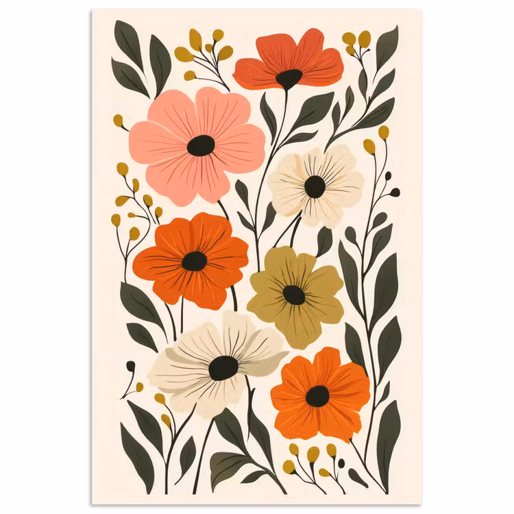 Veldbloemen - Stengels - Blaadjes - Groen poster papier klein -3d