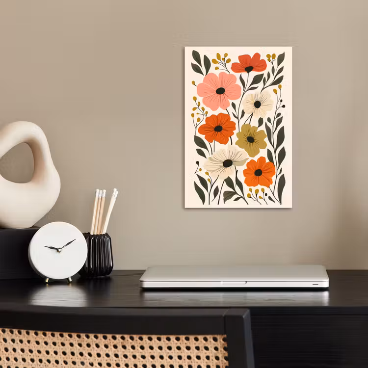 Veldbloemen - Stengels - Blaadjes - Groen poster papier klein -sfeer1