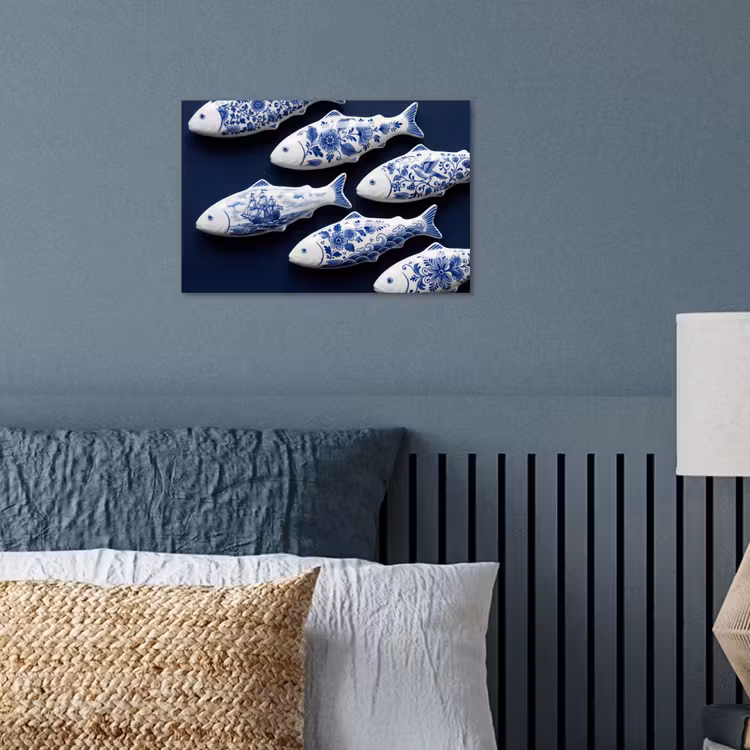 Vissen - Delfts - Blauw - Keramiek poster papier klein -sfeer2