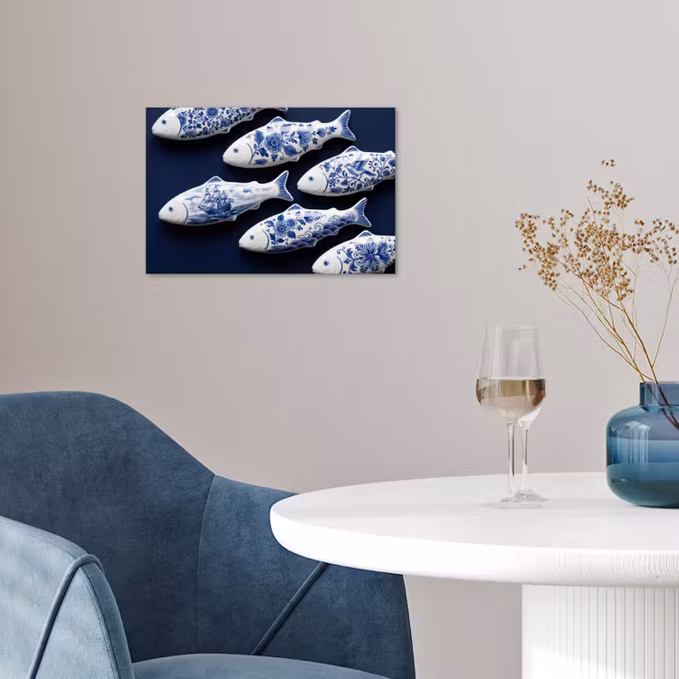 Vissen - Delfts - Blauw - Keramiek poster papier klein -sfeer3