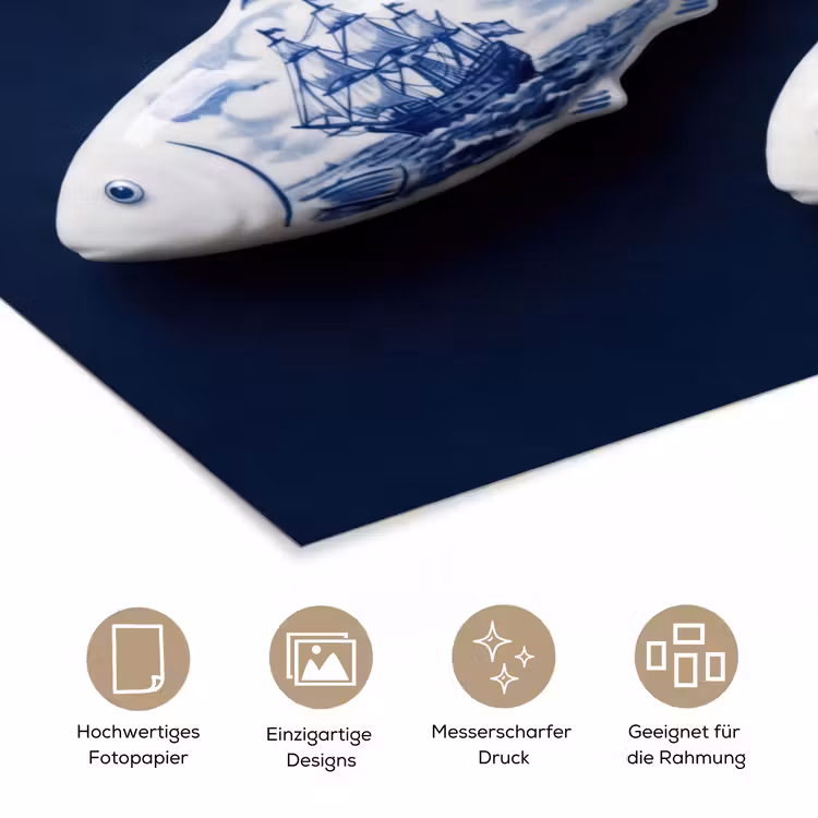 Vissen - Delfts - Blauw - Keramiek poster papier klein -tcloseup_DE