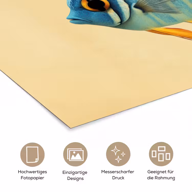 Vis - Vinnen - Blauw - Ogen poster papier klein -tcloseup_DE