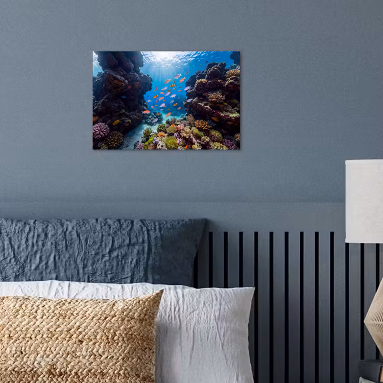 Vis - Koraalrif - Onderwater - Levendig - Blauw poster papier klein -sfeer2