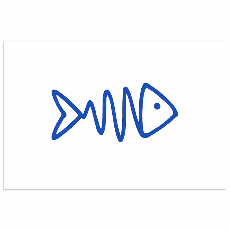 Vis - Minimalistisch - Blauw - Lijn poster papier klein -3d