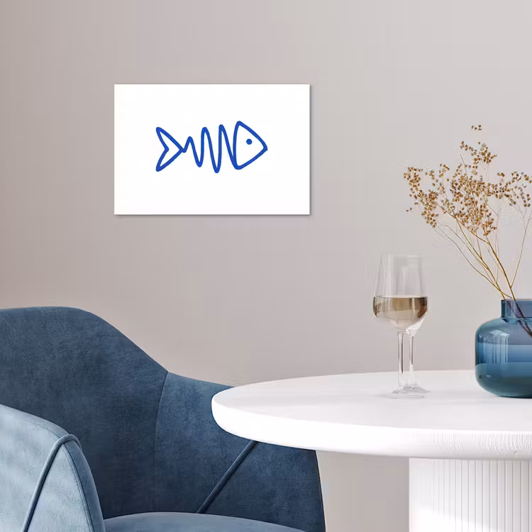 Vis - Minimalistisch - Blauw - Lijn poster papier klein -sfeer3