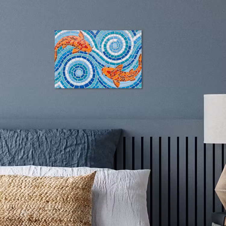 Vis - Mozaïek - Water - Decoratief - Blauw poster papier klein -sfeer2
