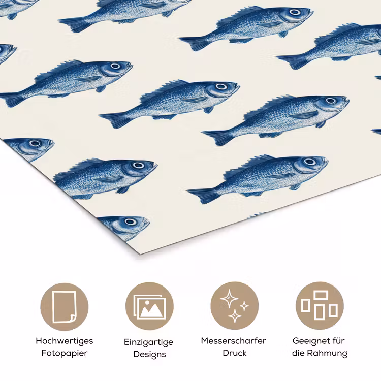 Vis - Patroon - Blauw poster papier klein 62 -tcloseup_DE