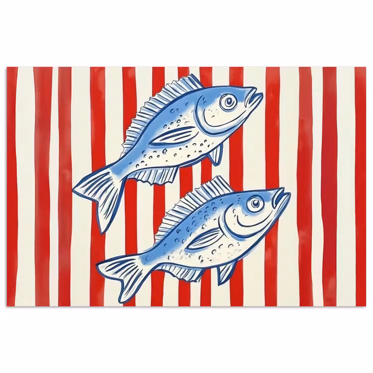 Vissen - Verticale strepen - Blauw - Rood poster papier klein -3d