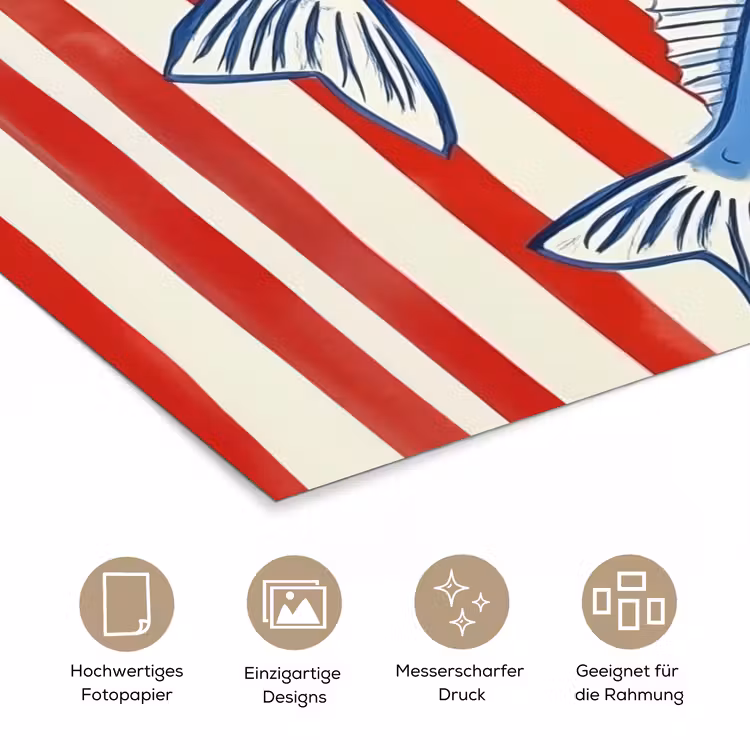 Vissen - Verticale strepen - Blauw - Rood poster papier klein -tcloseup_DE
