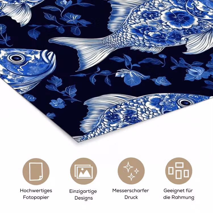 Vissen - Bloemen - Blauw poster papier klein 62 -tcloseup_DE