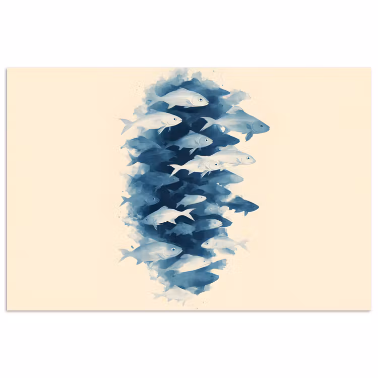 Vissen - Minimalistisch - Blauw poster papier klein -3d