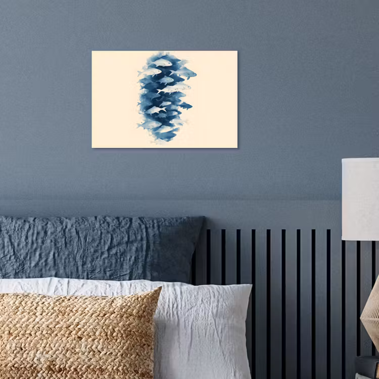 Vissen - Minimalistisch - Blauw poster papier klein -sfeer2