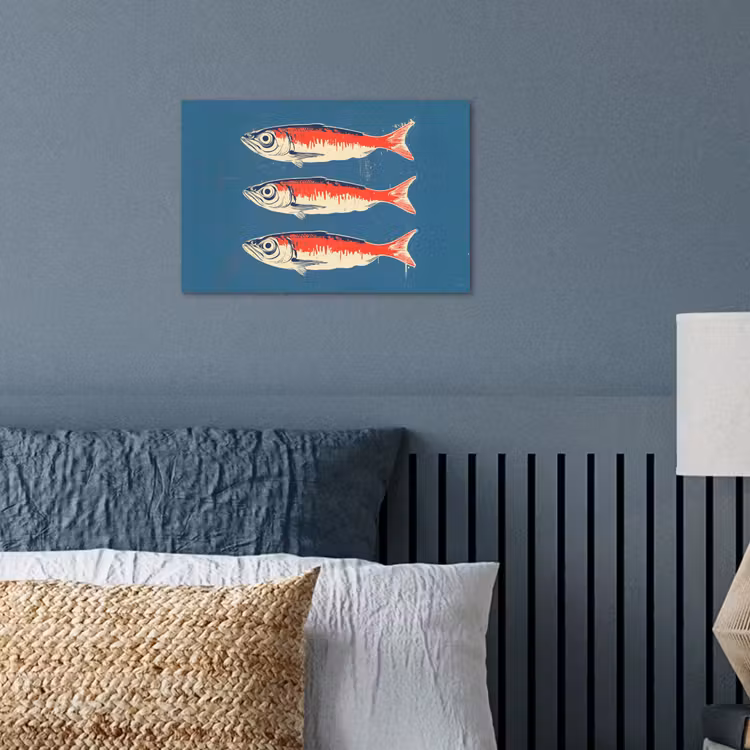Vissen - Rood - Blauw poster papier klein -sfeer2