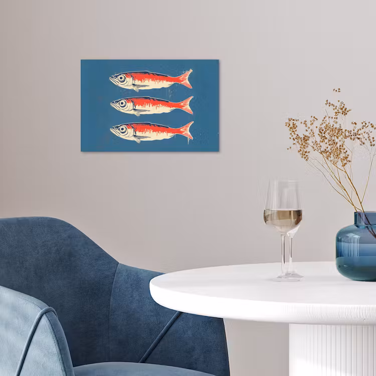 Vissen - Rood - Blauw poster papier klein -sfeer3