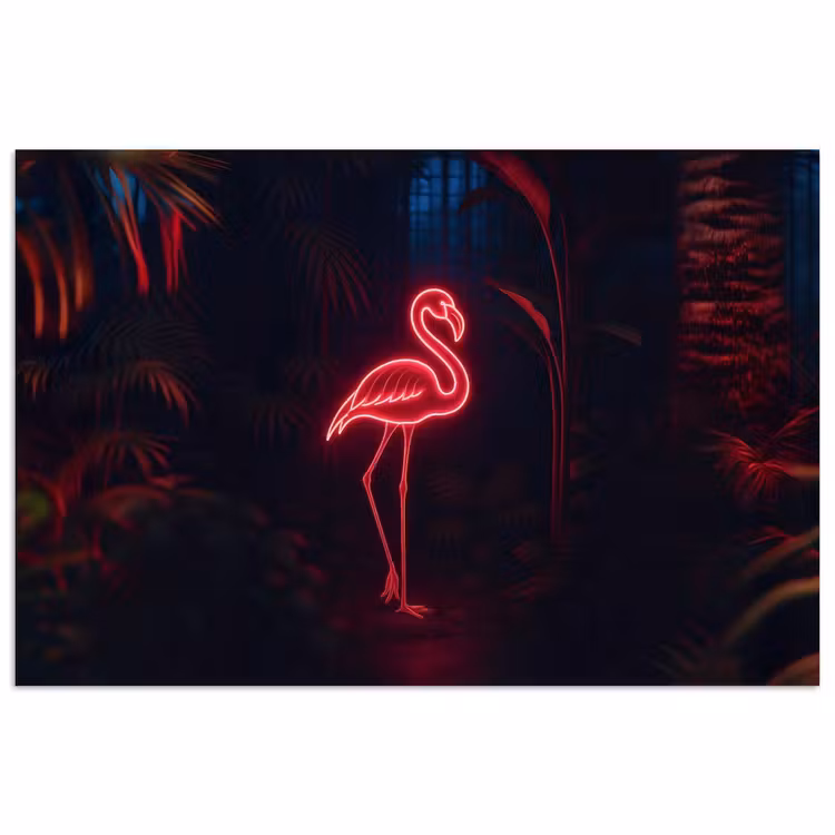 Flamingo - Roze - Neon - Licht poster papier klein -3d