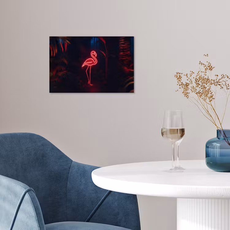 Flamingo - Roze - Neon - Licht poster papier klein -sfeer3