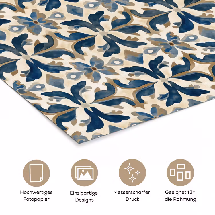 Tegel - Patroon - Blauw - Beige poster papier klein 62 -tcloseup_DE
