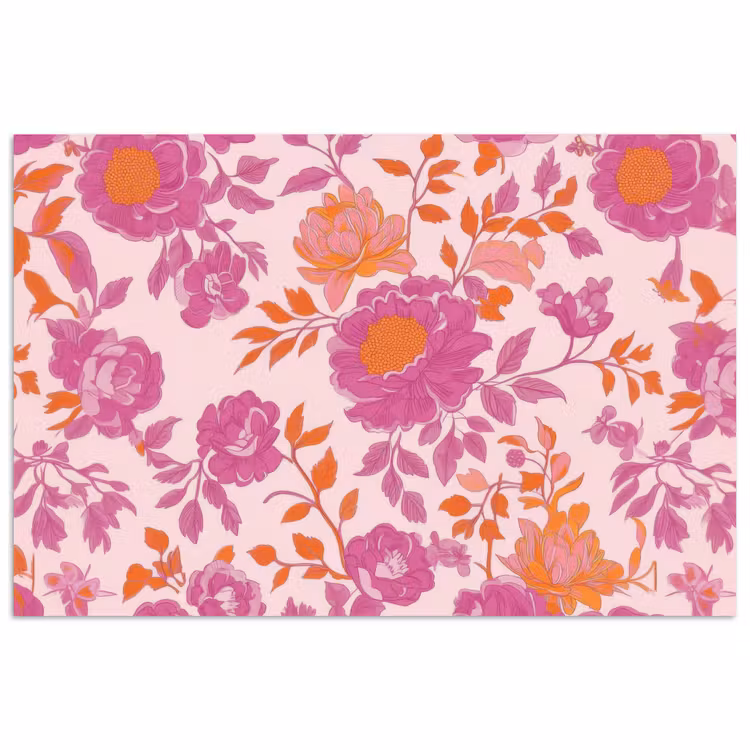 Bloemenpatroon - Roze - Oranje - Bloemen poster papier klein -3d