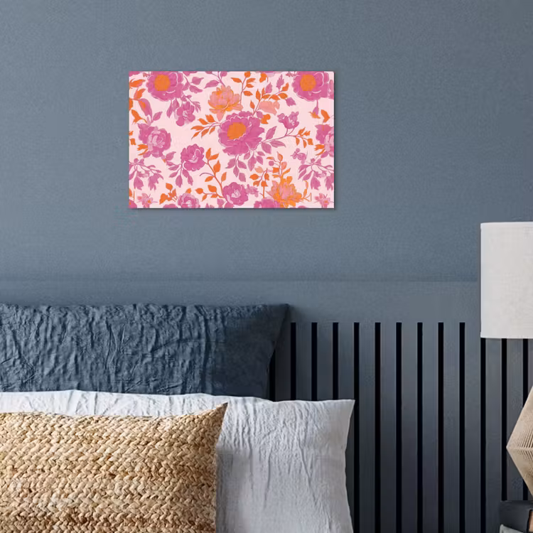Bloemenpatroon - Roze - Oranje - Bloemen poster papier klein -sfeer2