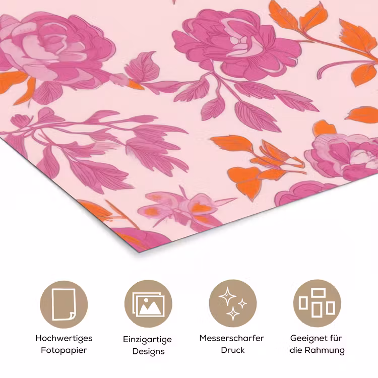 Bloemenpatroon - Roze - Oranje - Bloemen poster papier klein -tcloseup_DE