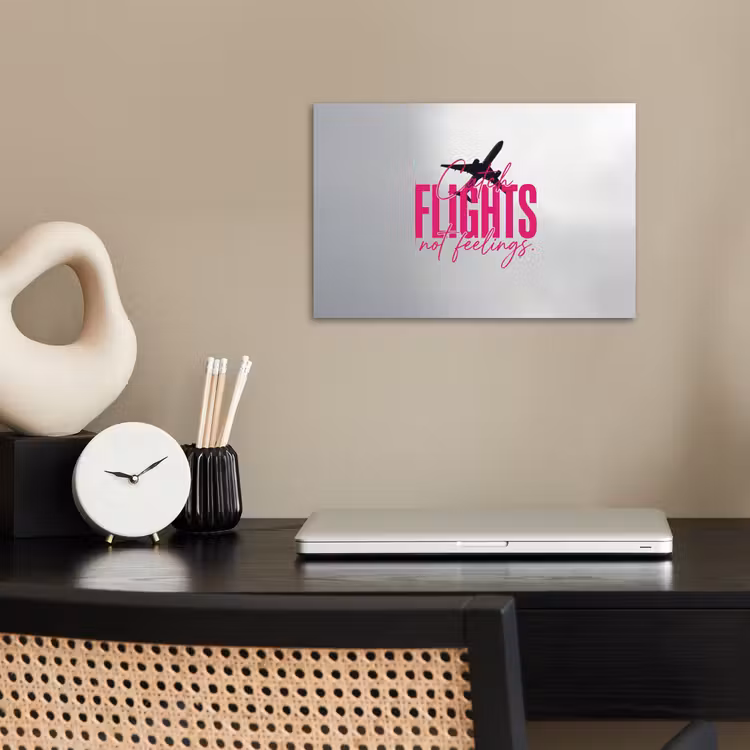 Catch flights not feelings - Vliegtuig - Roze poster papier klein -sfeer1