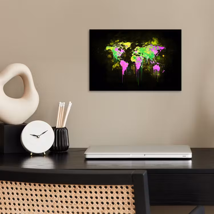 Fluorescerend - Wereldkaart - Druipen - Verf poster papier klein -sfeer1