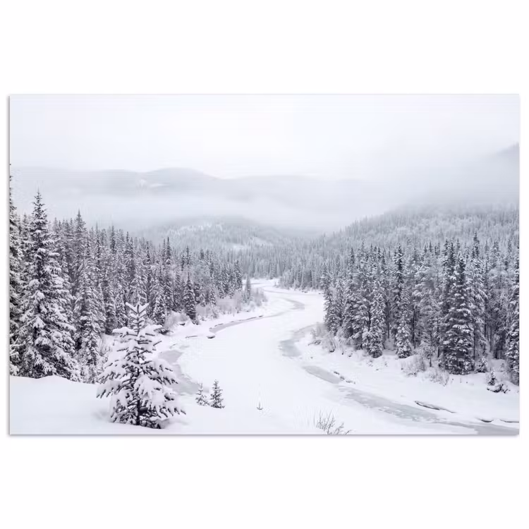Rivier - Bevroren - Landschap - Winter poster papier klein -3d