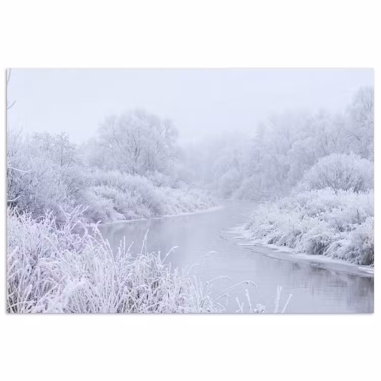 Rivier - Sneeuw - Bos - Winter - Schilderachtig poster papier klein -3d
