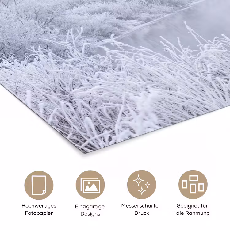 Rivier - Sneeuw - Bos - Winter - Schilderachtig poster papier klein -tcloseup_DE