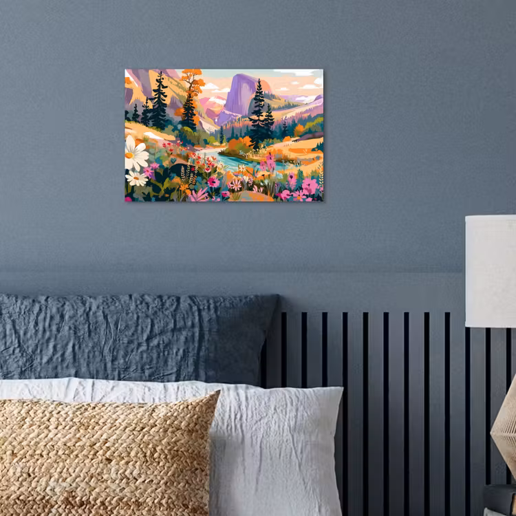 Rivier - Vallei vol bloemen - Levendig poster papier klein -sfeer2