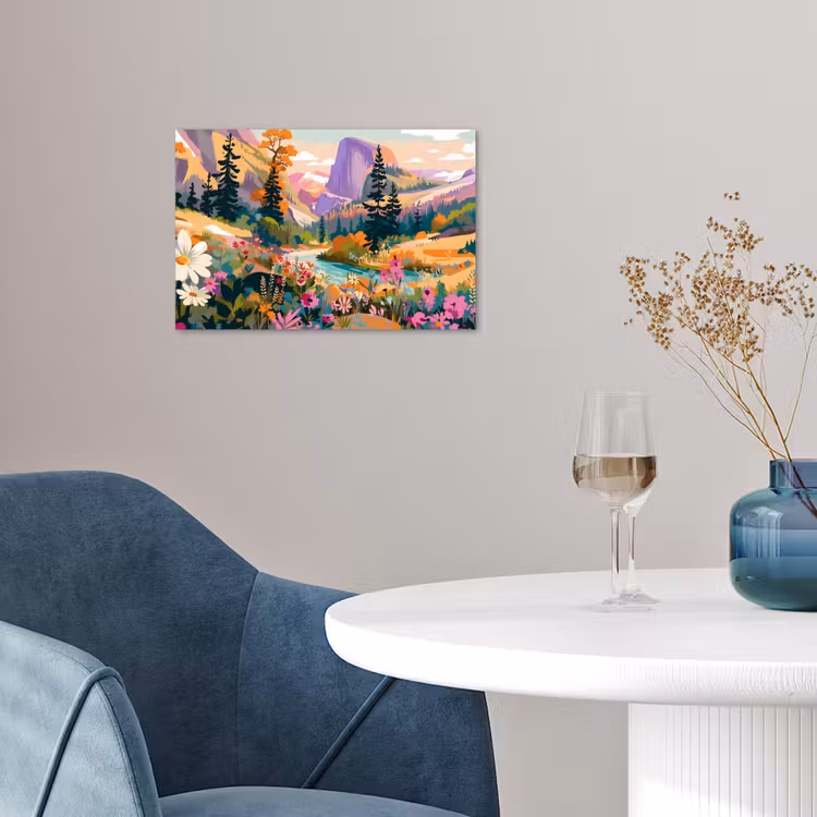 Rivier - Vallei vol bloemen - Levendig poster papier klein -sfeer3