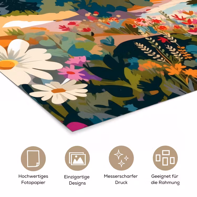 Rivier - Vallei vol bloemen - Levendig poster papier klein -tcloseup_DE