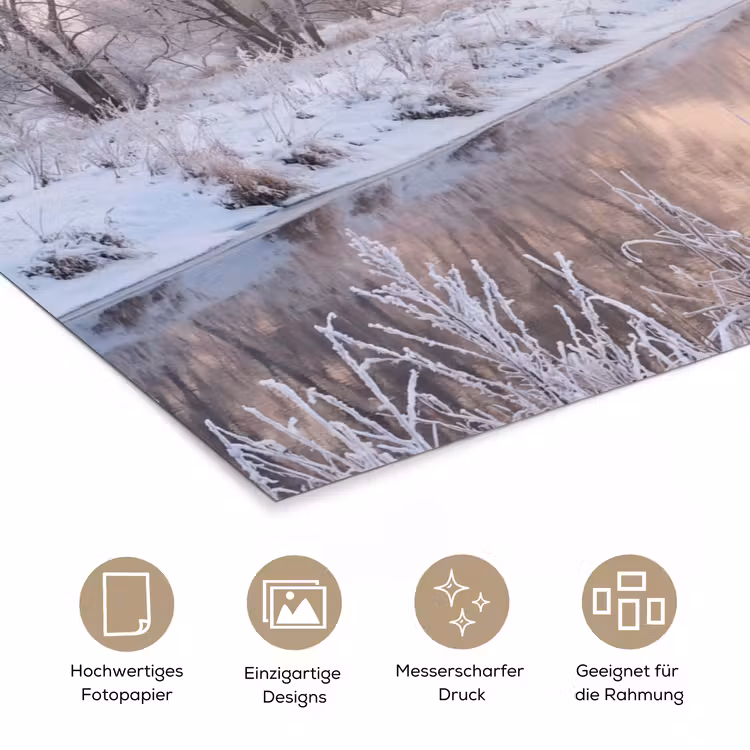 Rivier - Winter - Landschap - Sneeuw - Zonsopgang poster papier klein -tcloseup_DE