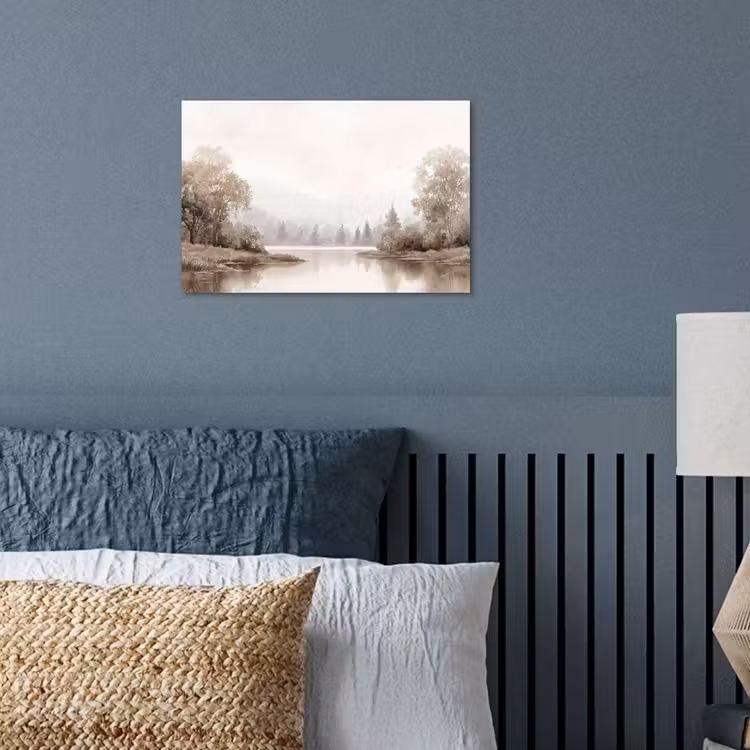 Rivierlandschap - Minimalistisch - Aardetinten poster papier klein -sfeer2