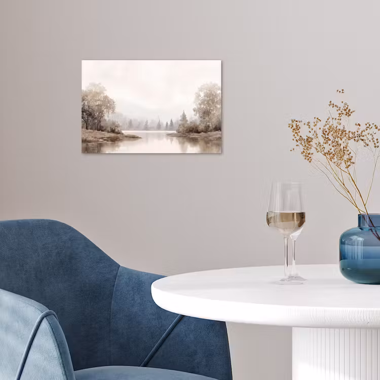Rivierlandschap - Minimalistisch - Aardetinten poster papier klein -sfeer3
