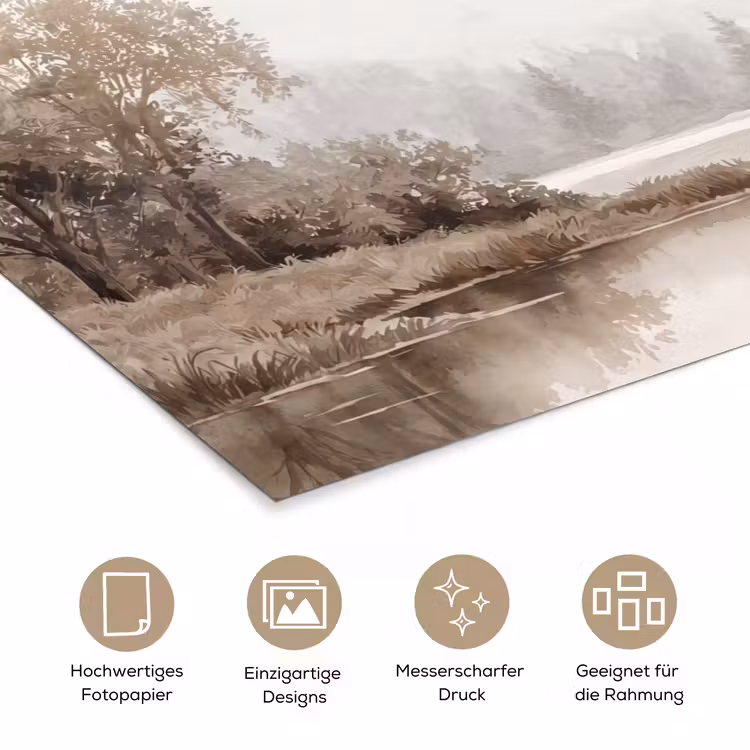 Rivierlandschap - Minimalistisch - Aardetinten poster papier klein -tcloseup_DE