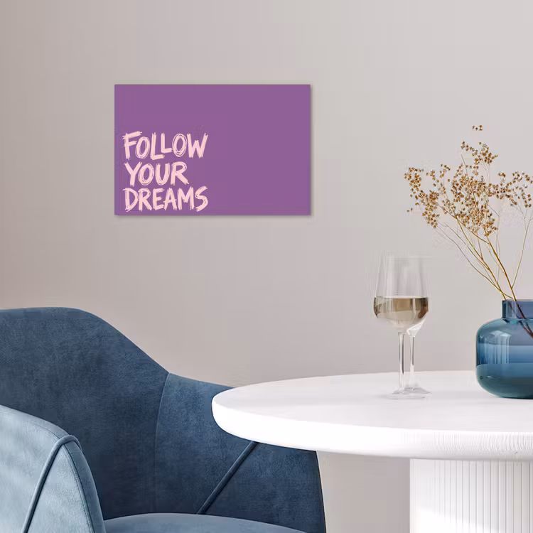 Follow your dreams - Paars - Penseeltextuur poster papier klein -sfeer3