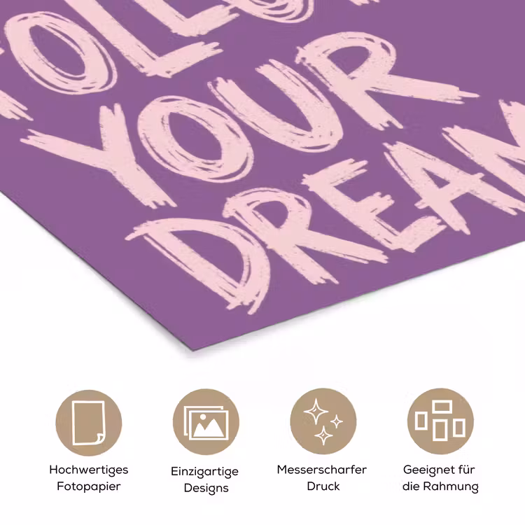 Follow your dreams - Paars - Penseeltextuur poster papier klein -tcloseup_DE